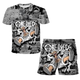 2026 Boys' One Piece 3D T-shirt Set, Super Cool Luffy Zoro Summer Top + Shorts, Children's Short-Sleeve Birthday Gift for Boys