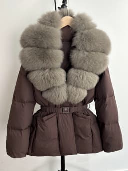 Lagabogy 2025 Large Real Fox Fur Winter Belt Waist-Tight Elegant Warm 90% White Duck Down Jacket Female V-neck Loose Puffer Coat
