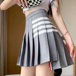 Gray School Style Women's  Skirt with Four Stripes Autumn Winter Short A-Line Pleated Skirt JK Skirt Design Sense