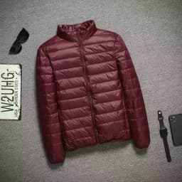 Lightweight Short down Cotton Jacket for Men Spring Autumn Workwear Slim Fit Stand Collar Padded Coat Dad Winter Outerwear