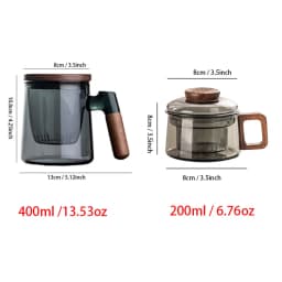 200/400ml Glass Tea Cup With Infuser Steeper And Lid For Loose Leaf Tea Wood Handle Blooming Tea Diffusers Filter Mug Teaware