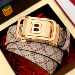 Men's Leather Belt with Automatic Buckle, Casual Business Style, Anti-Slip Design, Perfect for Work & Date Nights