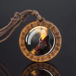 Wolf Glass Dome Necklace Men Vintage Wolf Head Wood Pendant Rope Chain Necklace Retro Jewelry