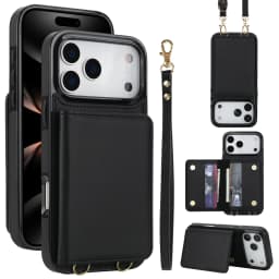 Crossbody Card Holder Wallet Leather Case For iPhone 17 Pro Max 16 Plus 15 Plus 14 13 12 11 Strap Pocket kickstand RFID Cover