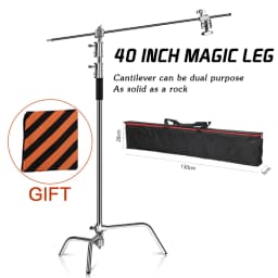 SH 2.6/3.3M Black&Silver Photography C Stand Light Stand Heavy Duty Stainless Steel Magic Leg Arm Crossbar Grip Head Tripod
