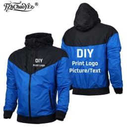 Custom Your Logo Men Spring and Autumn Zipper Printing Sports Harajuku Windbreaker DIY Design Hooded Hoodie Tops