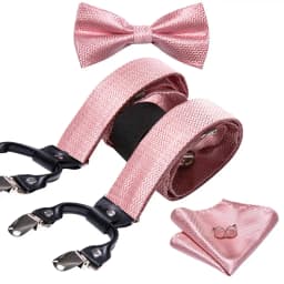 Silver Gold Red Black White Green Blue Pink Silk Mens Suspender Adjustable 6 Clips Braces Bowtie Hanky Cufflinks Set Barry.Wang