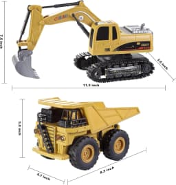 JOYFY 2 PCS Remote Control Construction Vehicle Toy Set Friction-Powered RC Excavator & RC Truck for Kid Christmas Birthday Gift