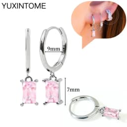 925 Sterling Silver Needle Pink Crystal Heart Hoop Earrings for Women Fashion Geometric Pendant Earrings Luxury Jewelry Gifts