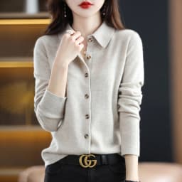 Spring And Autumn Winter POLO Neck Wool Knitted Shirt With Loose Long-Sleeved Sweater Cardigan Temperament Lapel Coat Bottoming