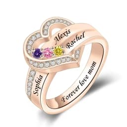 Personalized 1-8 Birthstone Rings for Women Customized Engraved Name Rings for Her Custom Cubic Zirconia Stones Heart Rings Gift