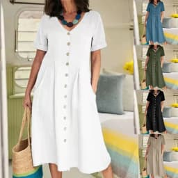 Women New Loose Boho Button Pockets Vintage Ruffles Befree Summer Elegant Party Dress Summer Party Maxi Dresses