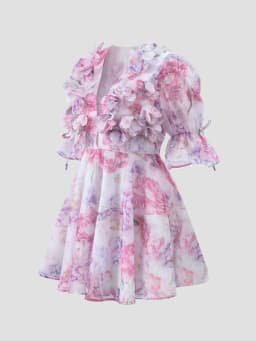 Chic Floral Printed Mini Dress Backless Sleeveless Hem Stacking Dresses Sweet A Line Vestidos 2025 New Lady Party Club Clothing