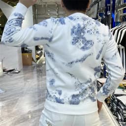 Men's Clothing Blue Pullover Top printing Sweatshirts for Man embroidery Hoodieless Slim Fit Style top