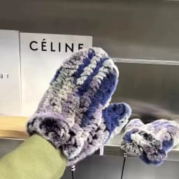Women's Winter Real Rex Rabbit Fur Gloves Warm Thick Ladies Fur Mittens Elastic Girls Ski Glove Mitts Elastic Soft With String