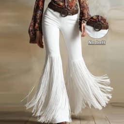 Vintage Solid Suede Splicing Tassel Pants Woman 2026 Spring High Waist Slim Flared Trousers New Autumn Casual Straight-leg Pants