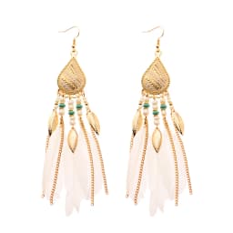 Round Retro Women's Dream Catcher Handmade Long Tassel Feather Earrings Female Leaves Pendant Earring Kolczyki Boho Jewelry