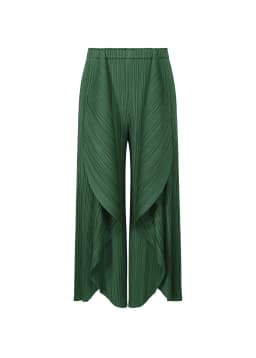 Miyake Pleated Elastic Waistband Flared Leaf Fold Pants