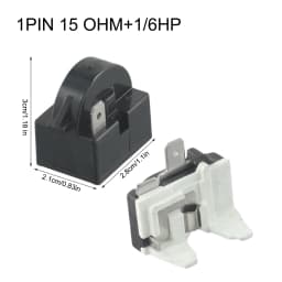 2PCS Starting Relay And Overload Protector Refrigerator PTC Start Relay 1/2 Pin 15 Ohm + 1/6H Compressor Overload Protector 