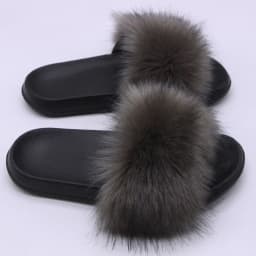 Women's Faux Fox Fur Slides Fluffy Open Toe Slippers Indoor Outdoor Casual Flat Sandals Luxury Furry Slide Shoes for Ladies