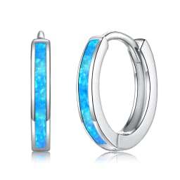 CiNily Simple Small Round Opal Hoop Earrings for Women 925 Sterling Silver Dainty Huggie Earrings Tiny Ear Jewelry Gifts 12mm