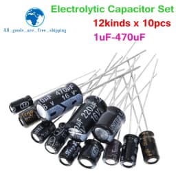 TZT 120pcs 12 value kit 1uF-470uF Electrolytic Capacitor Package 1UF 2.2UF 3.3UF 4.7UF 10UF 22UF 33UF 47UF 100UF 220UF