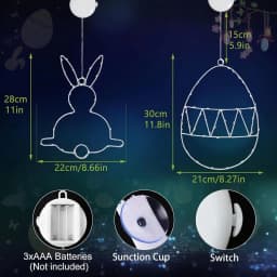 Easter Window Decorations Holiday Lighted Bunny Decorations Egg Bunny Light Sign Neon LED With Suction Cup For Indoor Home Door