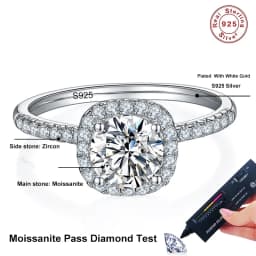 NeeTim D Color Moissanite Ring 925 Sterling Silver with White Gold Plated Sparkling Rings for Women Wedding Band Jewelry Gifts
