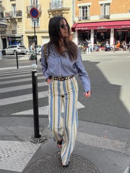 Casual Women's Red Striped Pants Button Zipper Double Pockets Straight Straight Leg Trouser 2026 Spring Summer Fashion Lady Pant