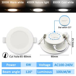 10pcs CCT Spot Downlight Recessed LED Ceiling Light 3 Color Adjusted AC100-240V Dial Swich 3000K/4000K/6500K Indoor Lighting
