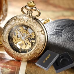 Luxury Pocket Watch with Chain for Man Mechanical Skeleton Roman Numeral Quality Engraved Clock Pocket Watches for Women Lady