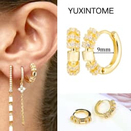 Pave Micro Crystal North Star Hoop Earrings Punk 925 Sterling Silver Ear Needle Twist Gold Earrings For Women Minimalist Jewelry
