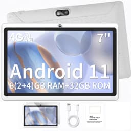 2026 Android 11 7" WiFi Tablet with Case,Max 6GB(2GB+4GB Expansion)RAM+32GB ROM,Quad Core,Dual 2MP Camera,3000mAh IPS Screen
