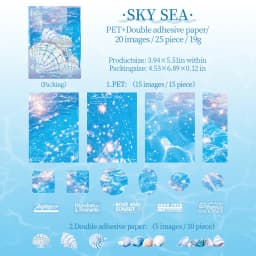 25 Sheets Blue Ocean Theme Dual Texture Sticker Pack for Scrapbook DIY Photo Frame Collage Journal Decoration