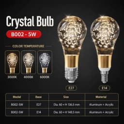 E27/E14 Acrylic Crystal Decorative LED Bulb High CRI Ra97+ 3000K 4000K 6000K for Corridor Balcony Study Cabinet Indoor Lighting