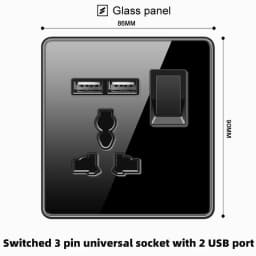 ELEGAN UK Socket Black 16A/20A/45A Full Glass Wall Switch USB type-c Tempered Crystal Panel Electrical Outlet Home Improvement
