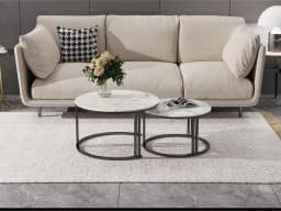 Circle Nesting Coffee Table Set of 2, Modern Chic Round Nested Center Coffee Table with Sinter Stone-top Stacked Sofa Side Table