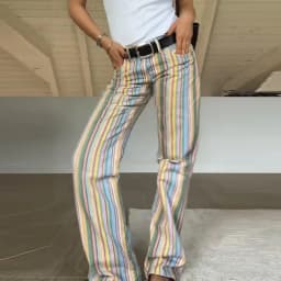 Casual Women's Red Striped Pants Button Zipper Double Pockets Straight Straight Leg Trouser 2026 Spring Summer Fashion Lady Pant