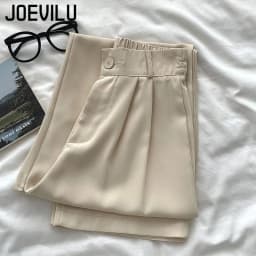 JOEVILU Women's High Waist Straight Ankle Pants Summer Minimalist Office Pants Fluid Silky Tapered Trouser Multi Options Clothes