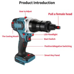 Powerful Riveting Gun Brushless Electric Rivet Nut Machine Kit with Riveter Heads Automatic Electric Riveter Set Riveting Tool