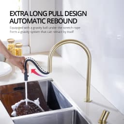 Brushed Gold Kitchen Faucet Invisible Pull Out Spray Mixer Double Hole Single Handle Solid Brass Hot and Cold Separate Sink Tap
