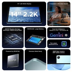 Doogee U14 Smart Tablet PC Android 16 14'' 2.2K Display 56GB(8+48) 256GB 14000mAh Battery Wifi 6 Gemini AI Widevine L1 Support