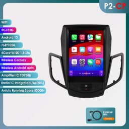 OSSURET 9.7inch 2 DIN Android 13 Car Radio for Ford Fiesta 2009-2017 Multimedia Stereo Vertical Screen Carplay Panoramic Camera