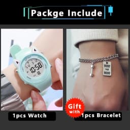 Cat-Ear Kids Watch with Bracelet Waterproof Digital Watch LED Sports Electronic Wristwatch for Girls Boys Students Children Gift
