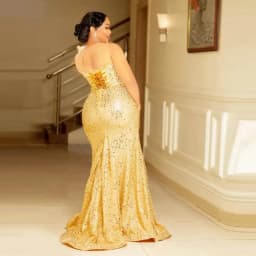 2025 Customized Gold Shining Evening Dress Strap Back Plus Size Dress Flower Decal Sparkling Mermaid Ball Dress