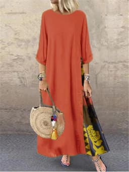 Women Vintage Print Patchwork Maxi Dress Boho 3/4 Sleeve Oversized Long Dress Casual Harajuku O Neck Loose Dress Elegant Robe