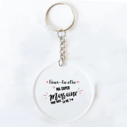 Best Godmother In World Print Keychain Circle Monogram Acrylic Keyring Fashion Key Chain Festive Birthday Gifts for Marraine