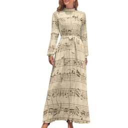White Music Notes Dress Note Worthy Print Sexy Maxi Dress Aesthetic Bohemia Long Dresses High Waist Pattern Clothing