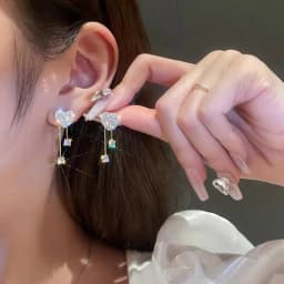 Fashion Elegant Delicate Micro Set Crystal Octagon Star Tassel Water Drop Pendant Stud Earrings Women's High Jewelry Party Gift