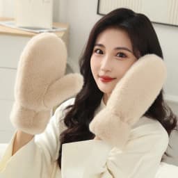 Women Winter Keep Warm Thickened Solid Hairy Smooth Soft Gloves Fashion Personality Cute Lovely Sweety Windproof Mittens